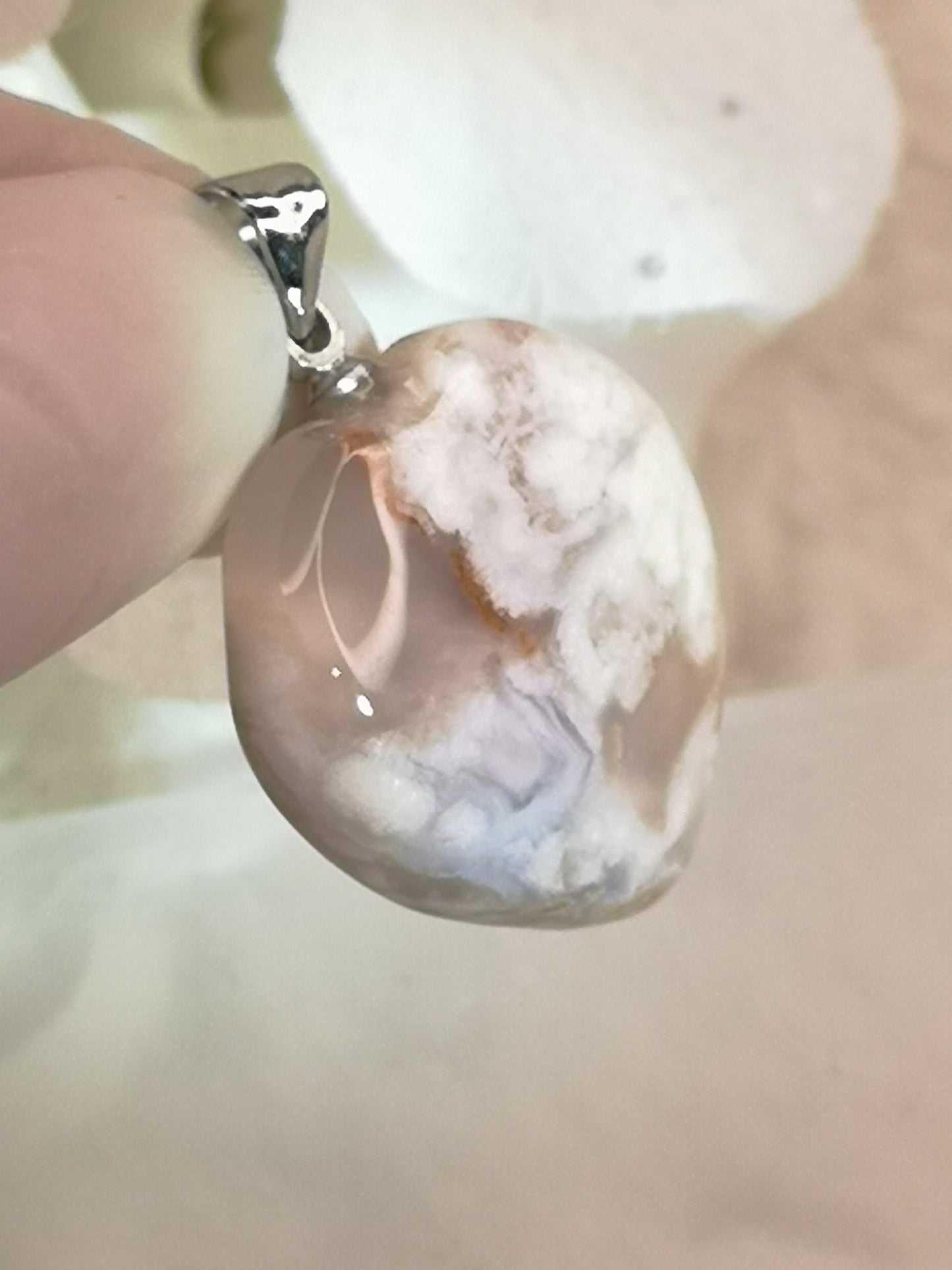 Blumenachat Edelstein Herz Form Kupfer Ketten Anhänger