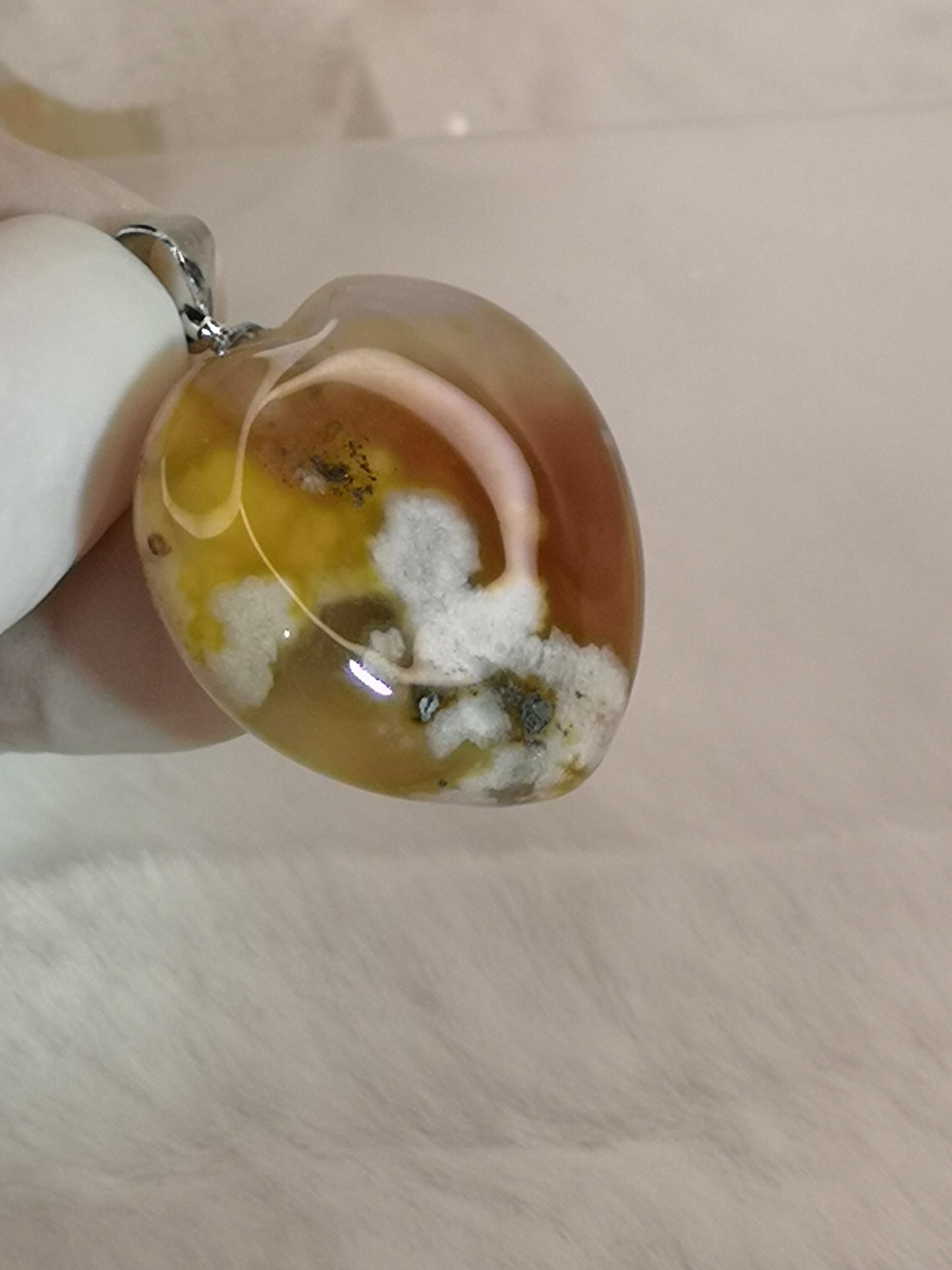 Blumenachat Edelstein Herz Form Kupfer Ketten Anhänger Edelstein