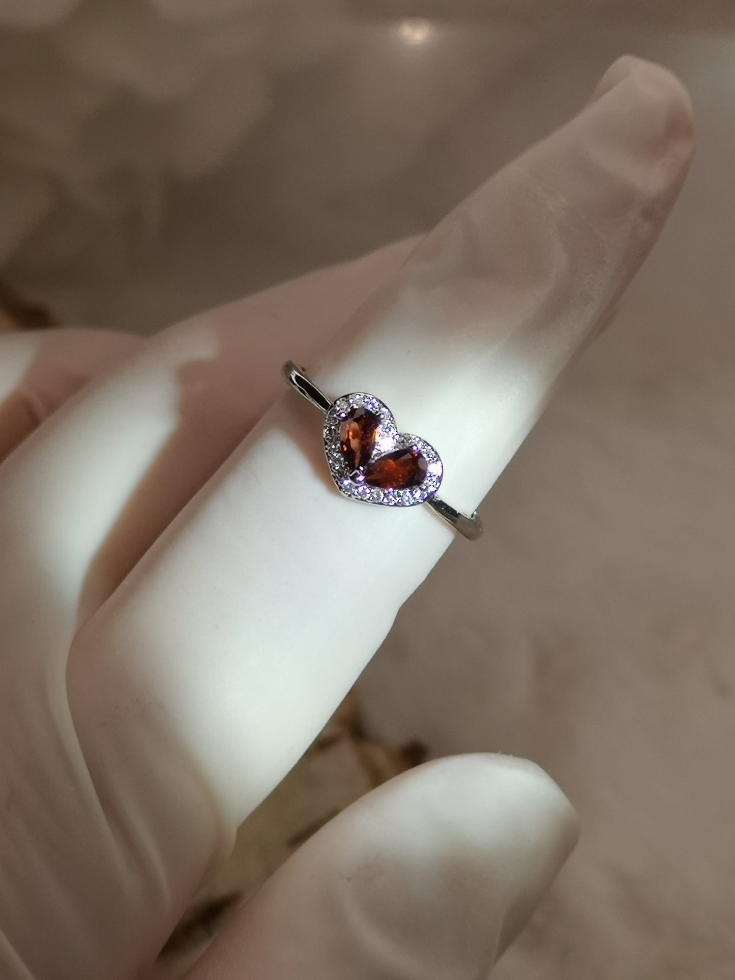 Granat Herz Edelstein, Kupfer Ring verstellbar