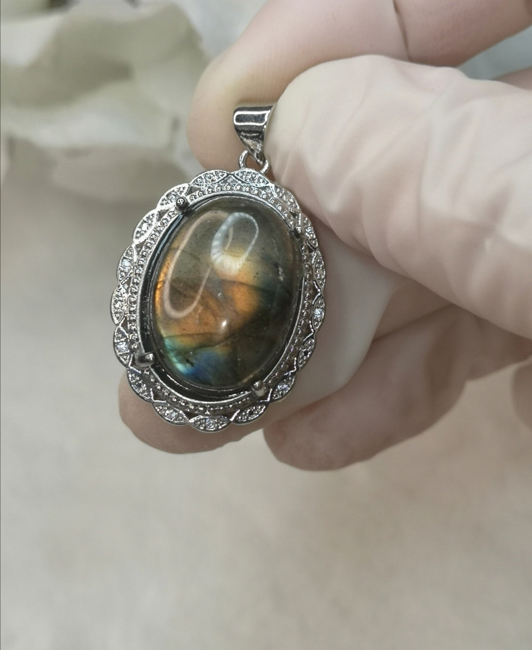 Labradorite Edelstein, Kupfer Ketten Anhänger