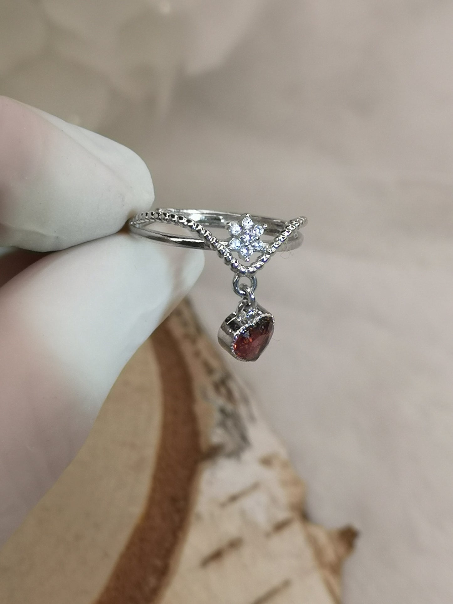 Granat Garnet Edelstein, Kupfer Ring verstellbar