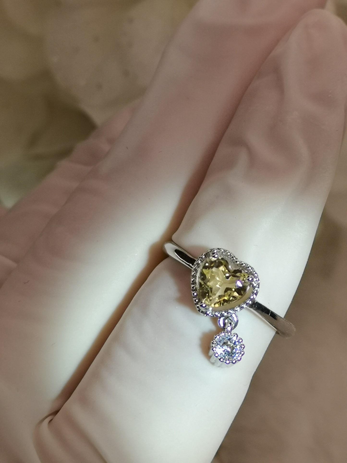 Citrin Herz Edelstein, Kupfer Ring verstellbar