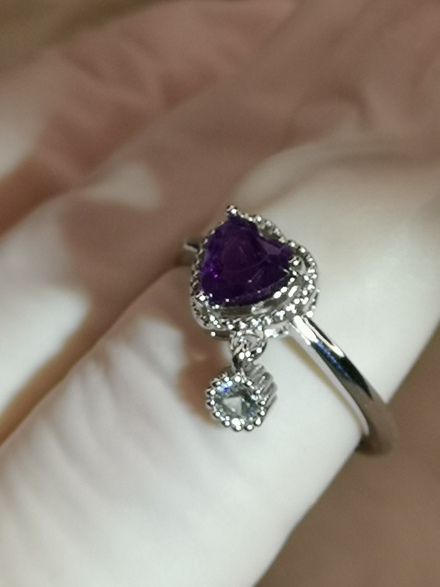 Amethyst Herz Edelstein, Kupfer Ring verstellbar