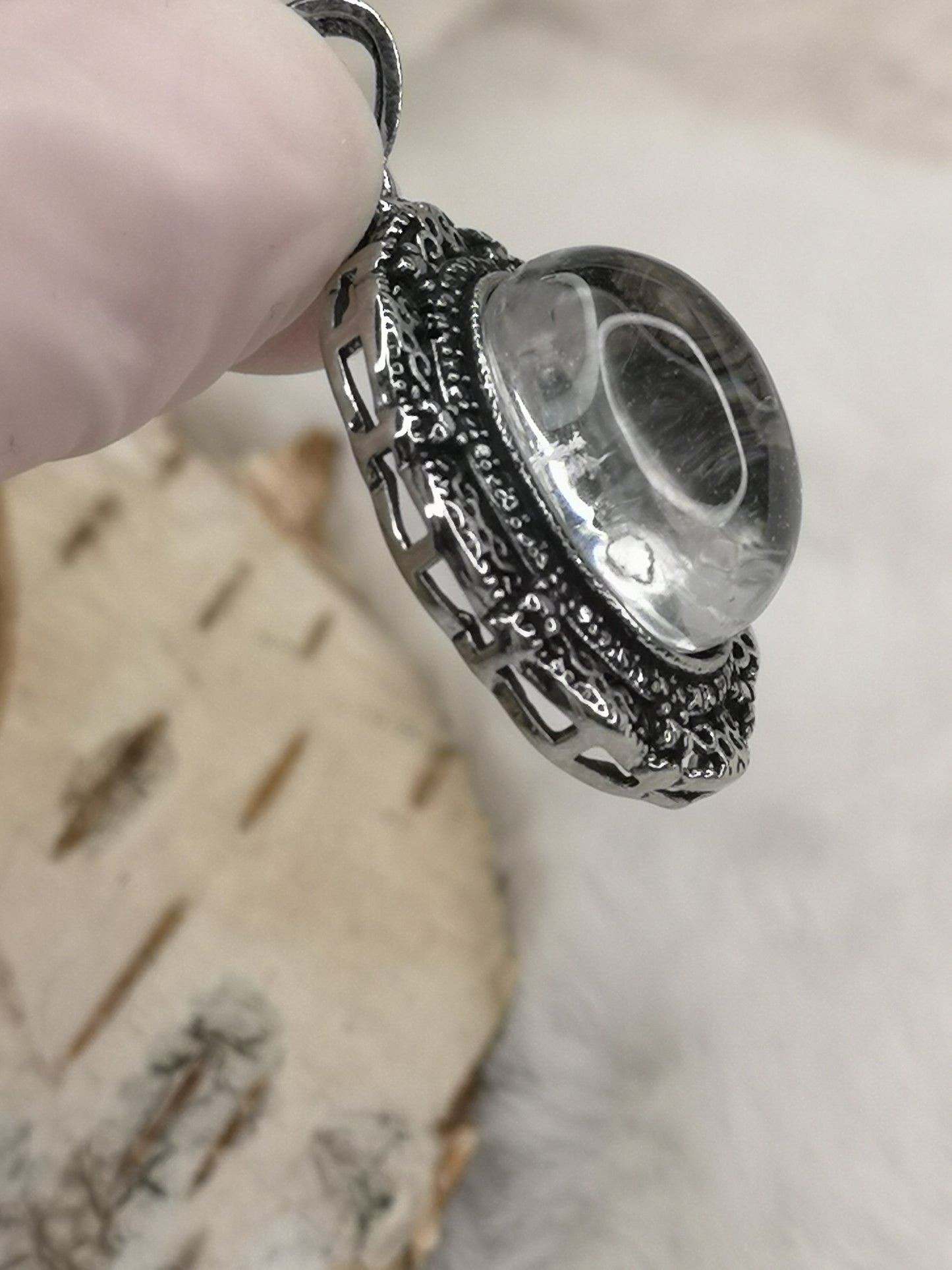 Gartenquartz Edelstein mit Phantomen, Kupfer Ketten Anhänger