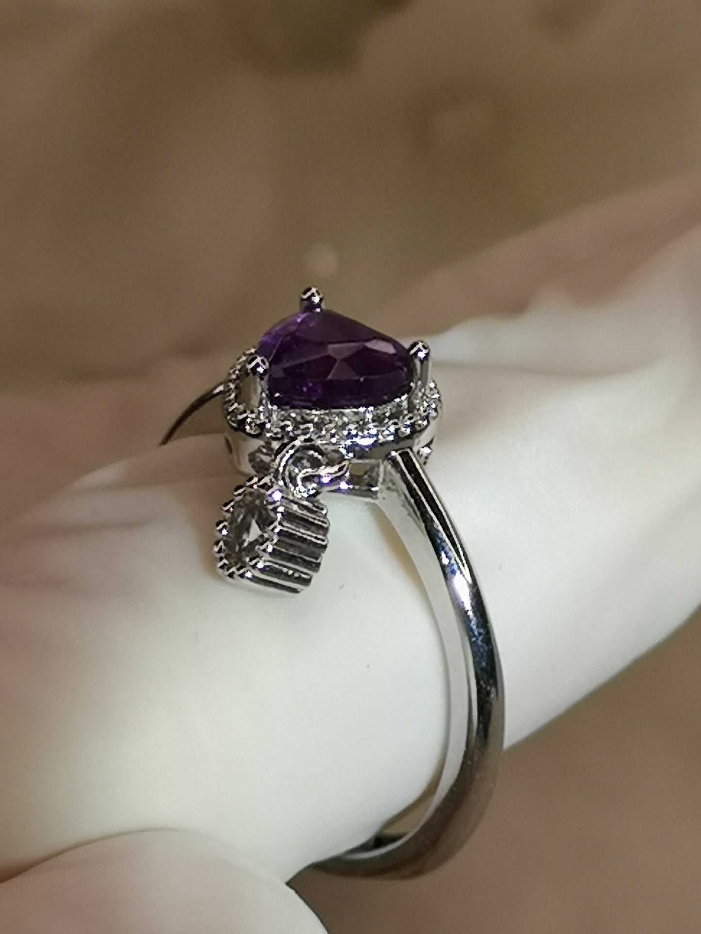 Amethyst Herz Edelstein, Kupfer Ring verstellbar