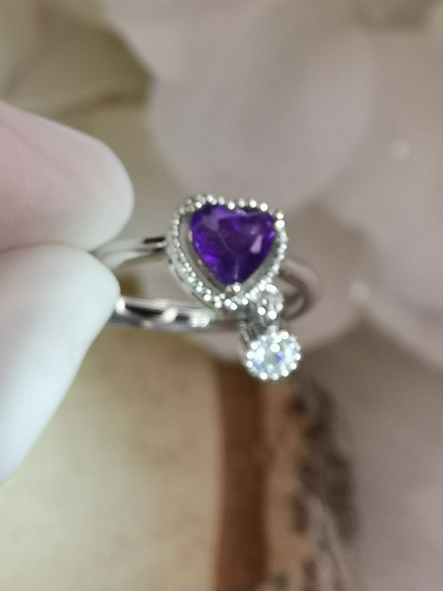 Amethyst Herz Edelstein, Kupfer Ring verstellbar