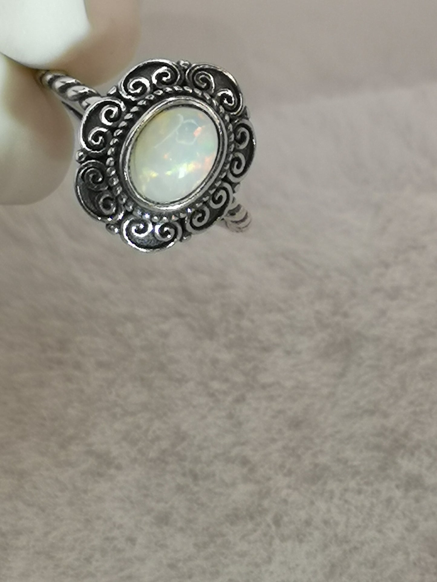 White Opal 925 Silber Ring verstellbar Edelstein Schmuck