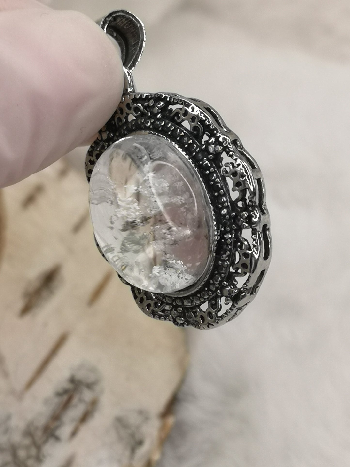 Gartenquartz Edelstein mit Phantomen, Kupfer Ketten Anhänger