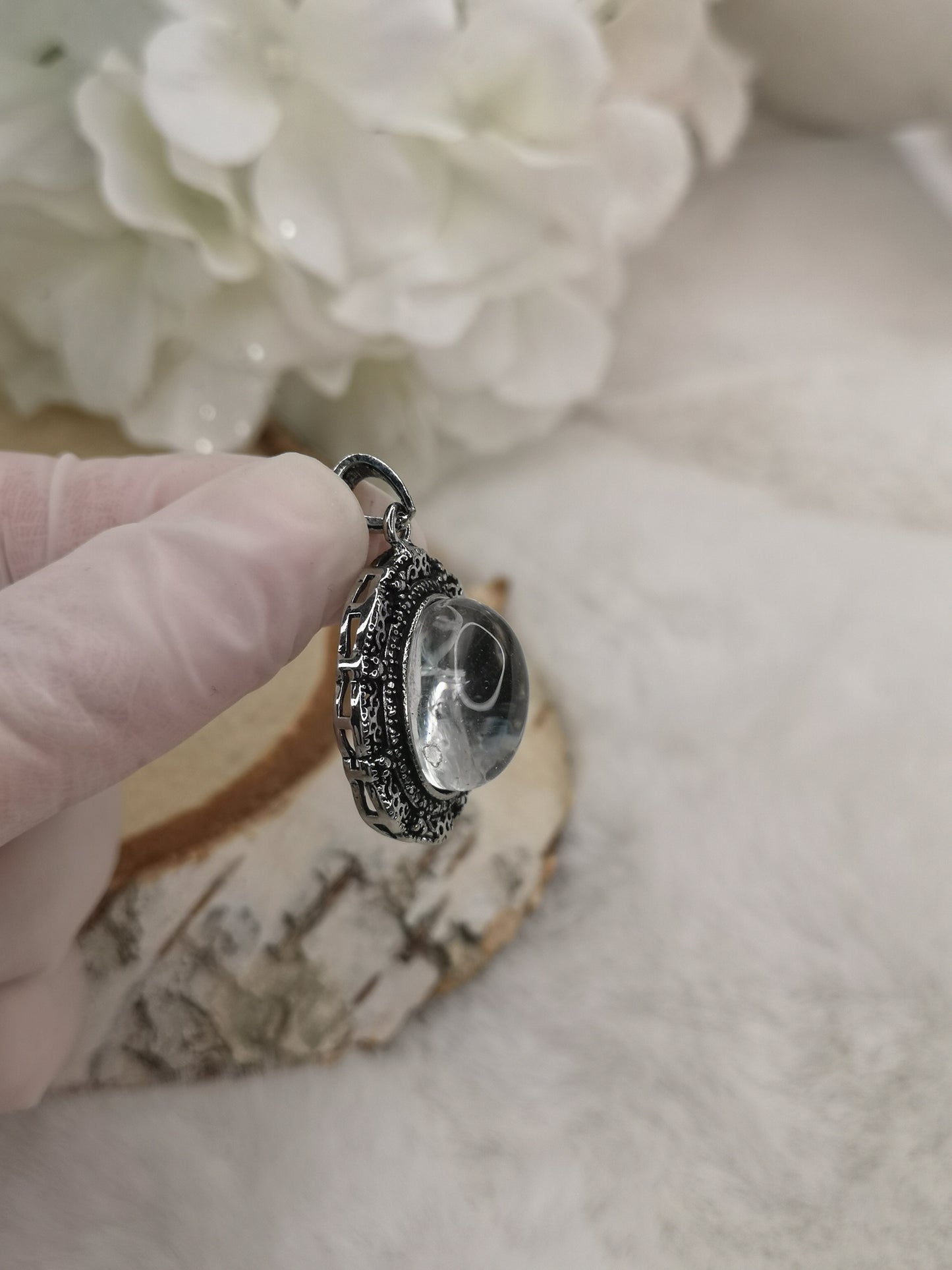 Gartenquartz Edelstein mit Phantomen, Kupfer Ketten Anhänger