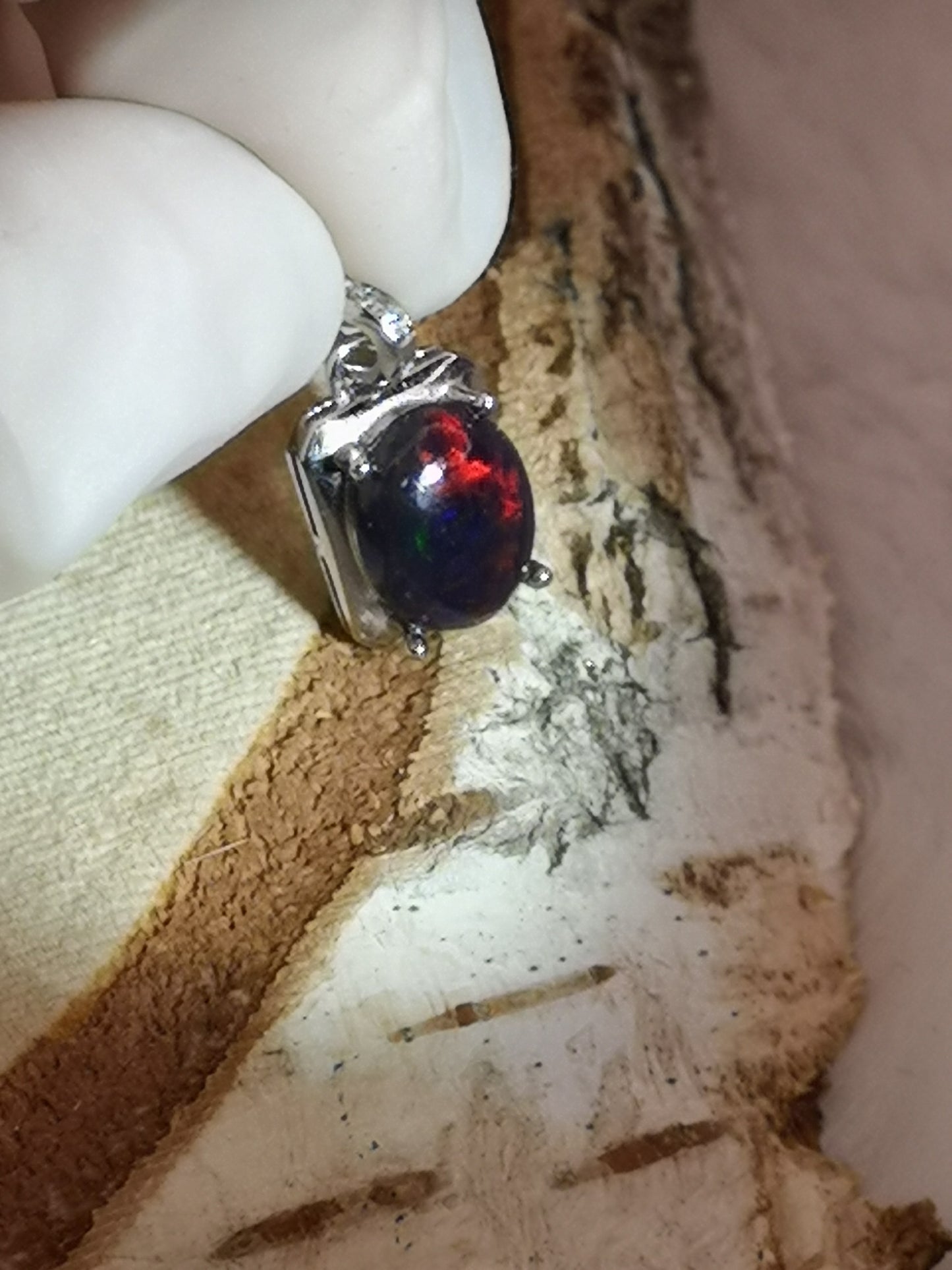 Black Opal Edelstein 925 Silber Ketten Anhänger