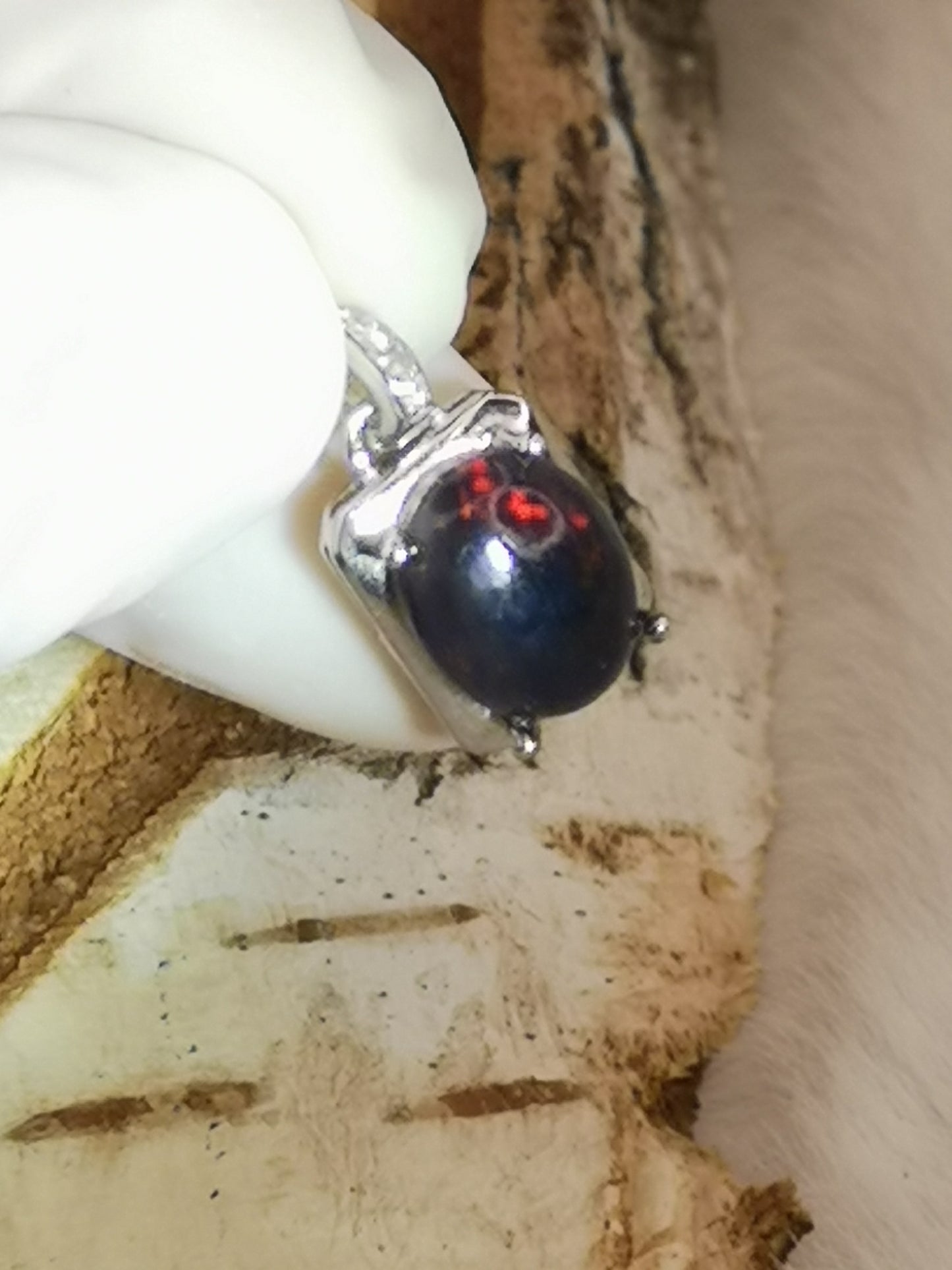Black Opal Edelstein 925 Silber Ketten Anhänger