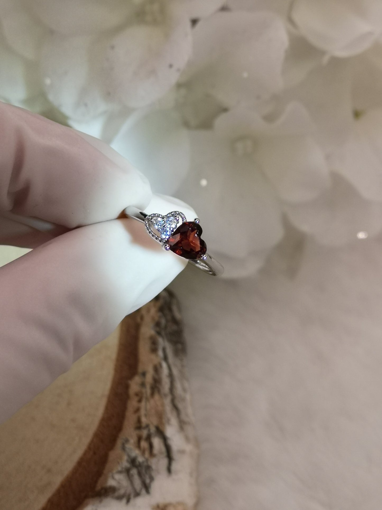 Granat Herz Edelstein, Kupfer Ring verstellbar