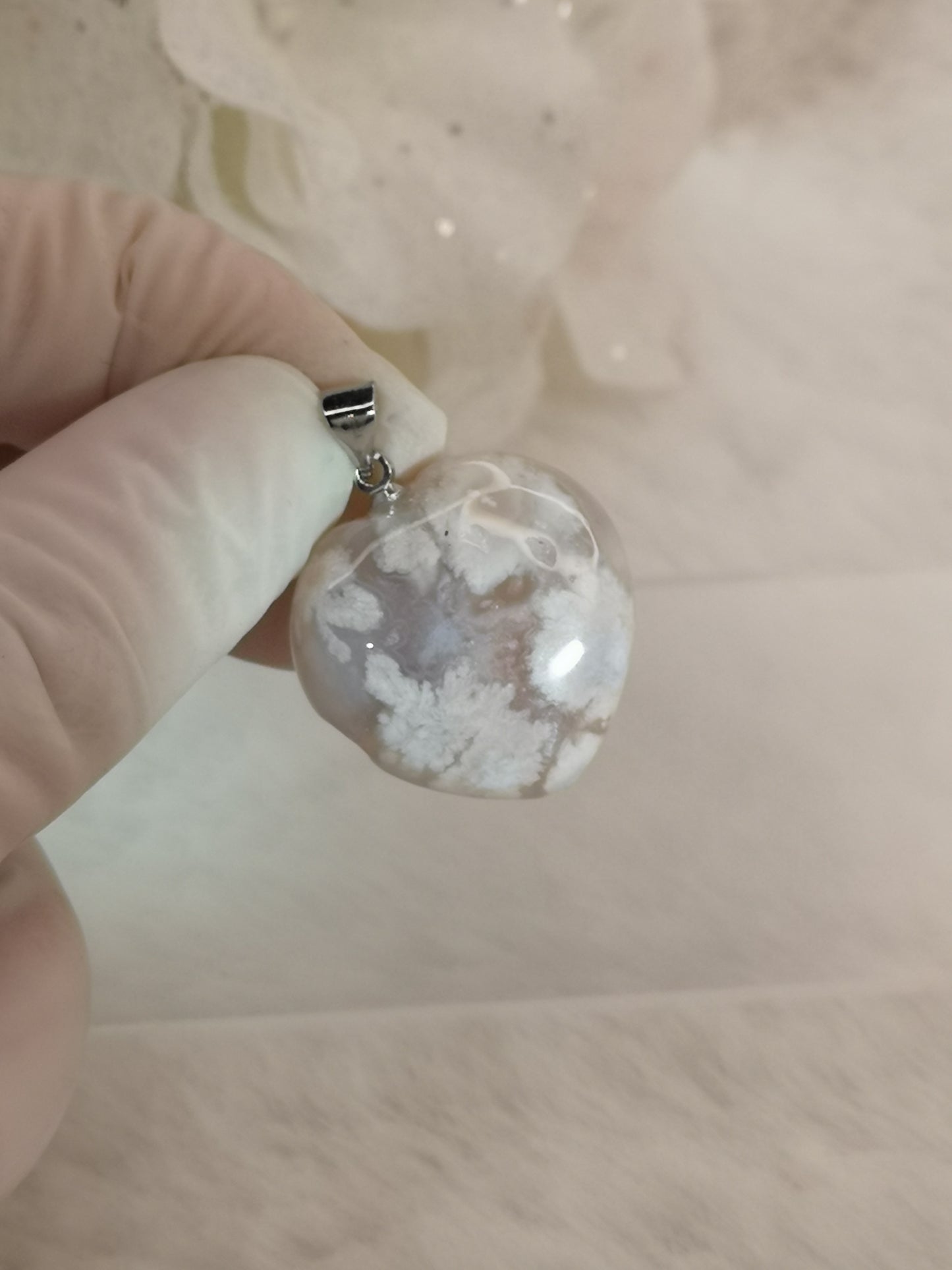 Blumenachat Edelstein Herz Form Kupfer Ketten Anhänger