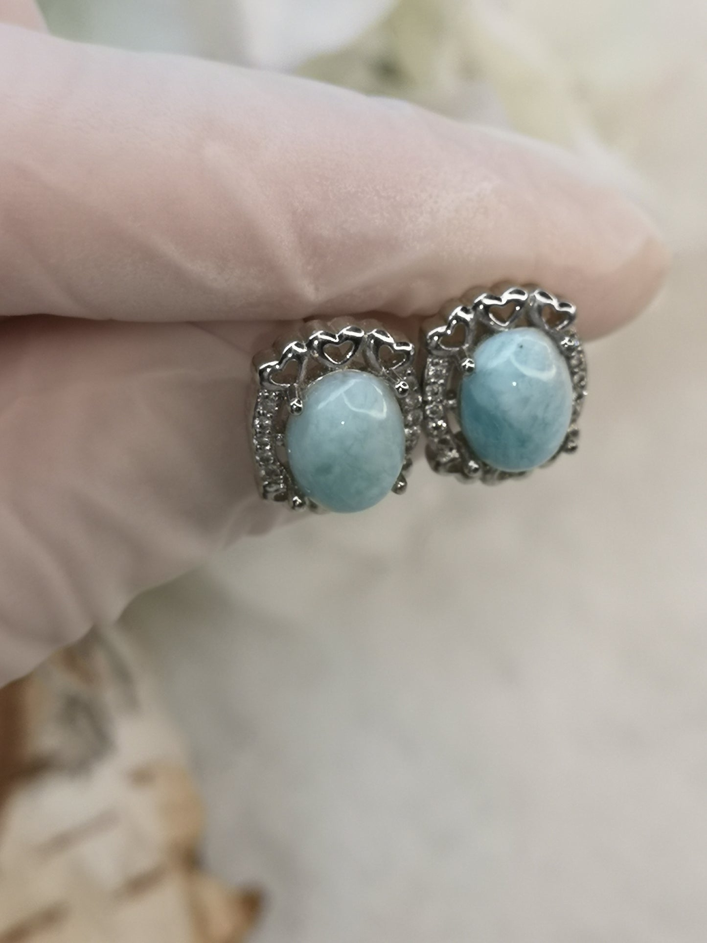 Larimar Edelstein, 925 Silber Nadel, Ohrringe