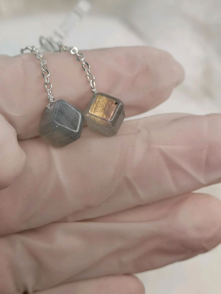 Labradorite Ohrringe, 925 Silber in Würfel Form