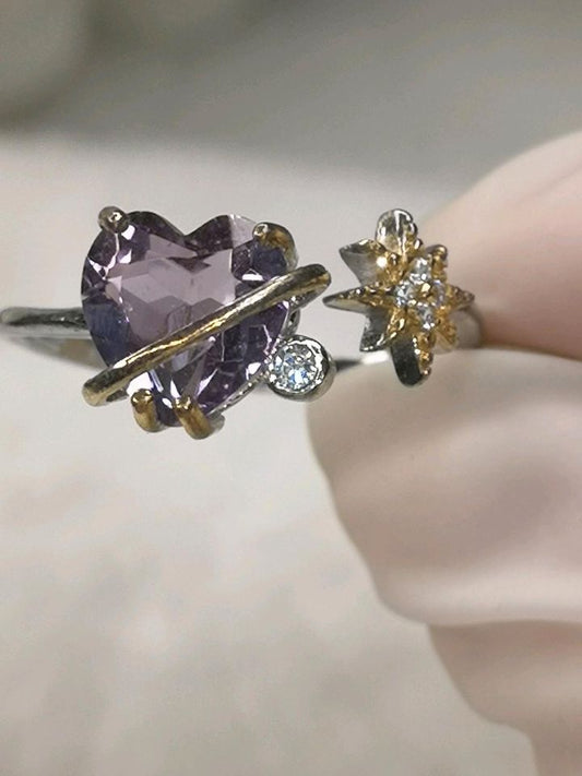 Amethyst Herz Form 925 Silber Ring
