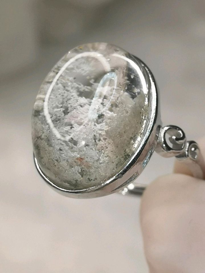 Weisser Gartenquarz 925 Silber Ring verstellbar