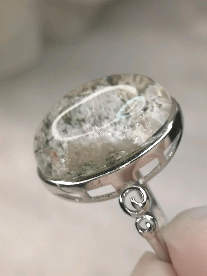 Weisser Gartenquarz 925 Silber Ring verstellbar