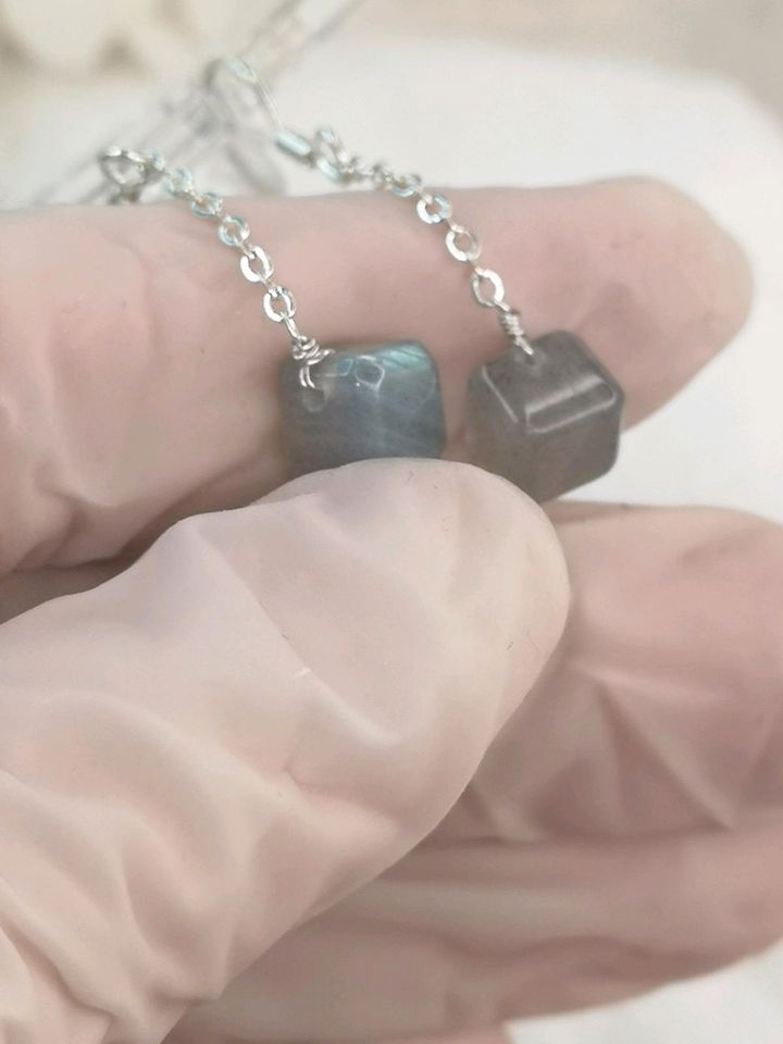 Labradorite Ohrringe, 925 Silber in Würfel Form