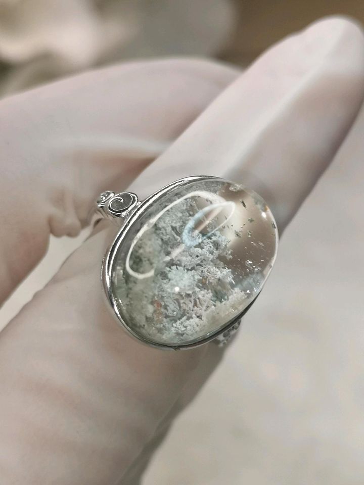 Weisser Gartenquarz 925 Silber Ring verstellbar
