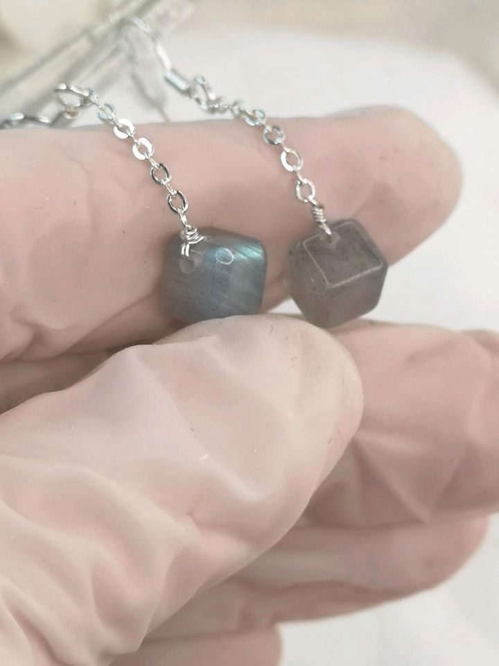 Labradorite Ohrringe, 925 Silber in Würfel Form