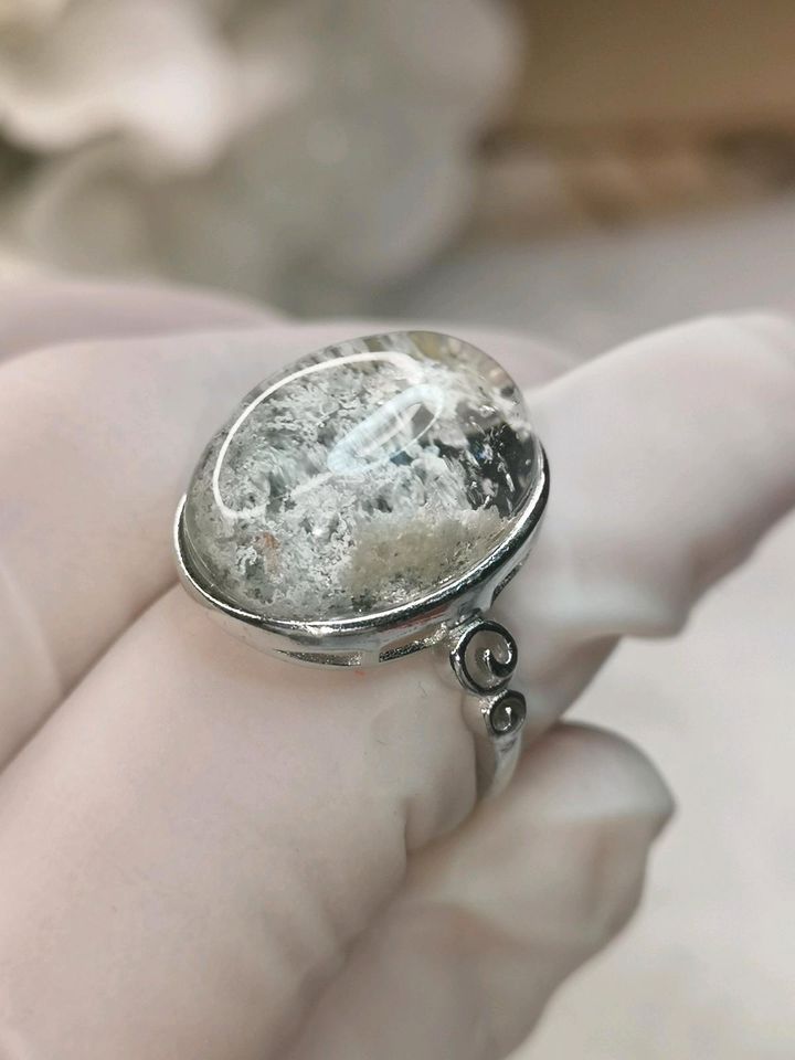 Weisser Gartenquarz 925 Silber Ring verstellbar