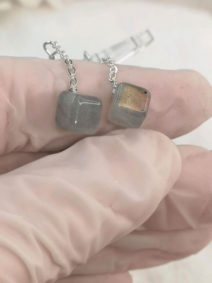Labradorite Ohrringe, 925 Silber in Würfel Form