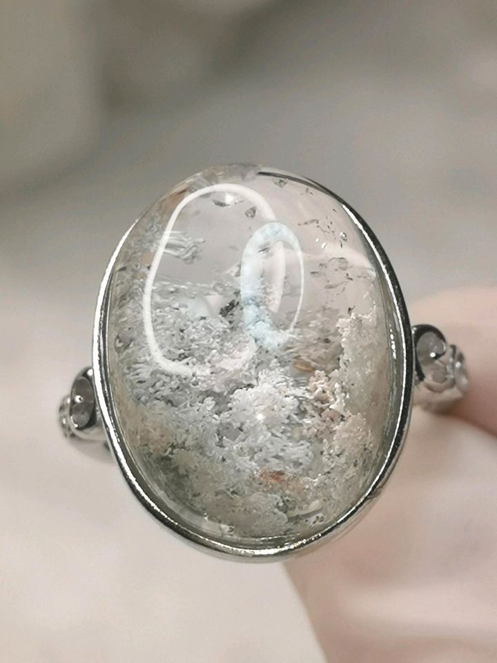 Weisser Gartenquarz 925 Silber Ring verstellbar