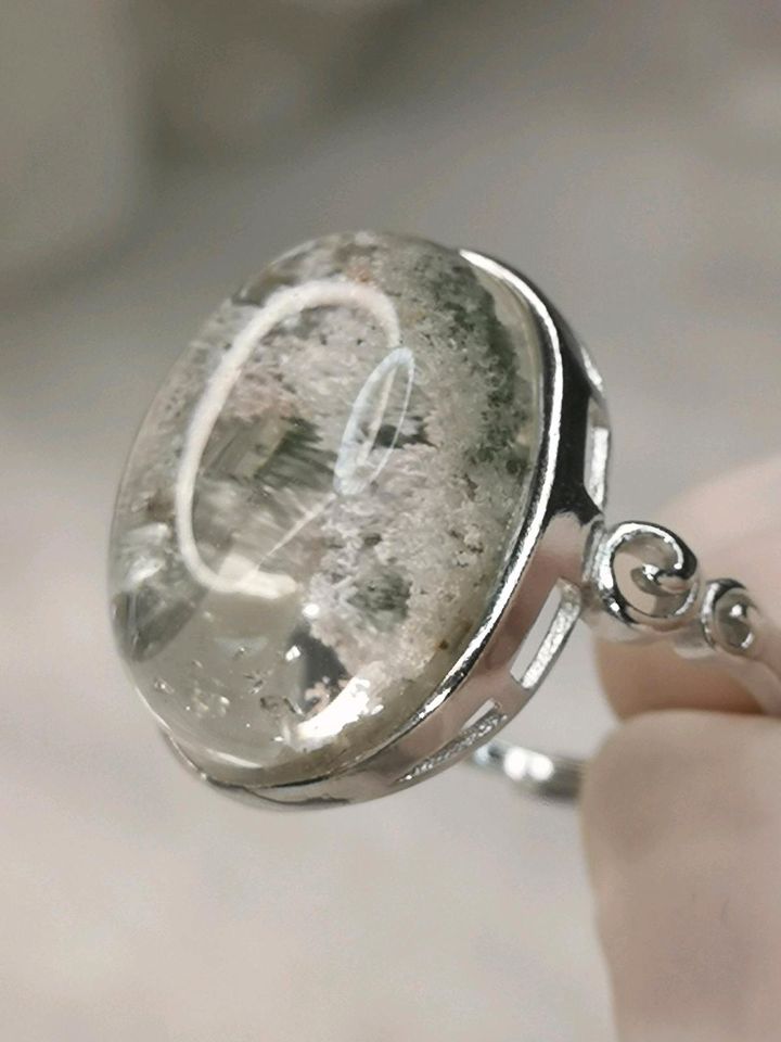 Weisser Gartenquarz 925 Silber Ring verstellbar