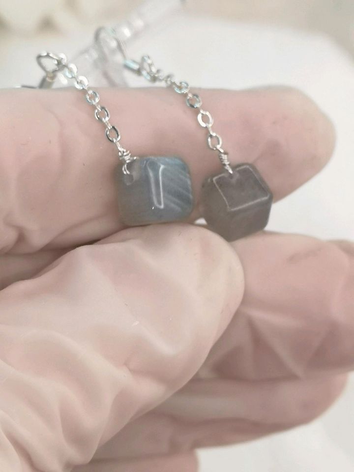 Labradorite Ohrringe, 925 Silber in Würfel Form