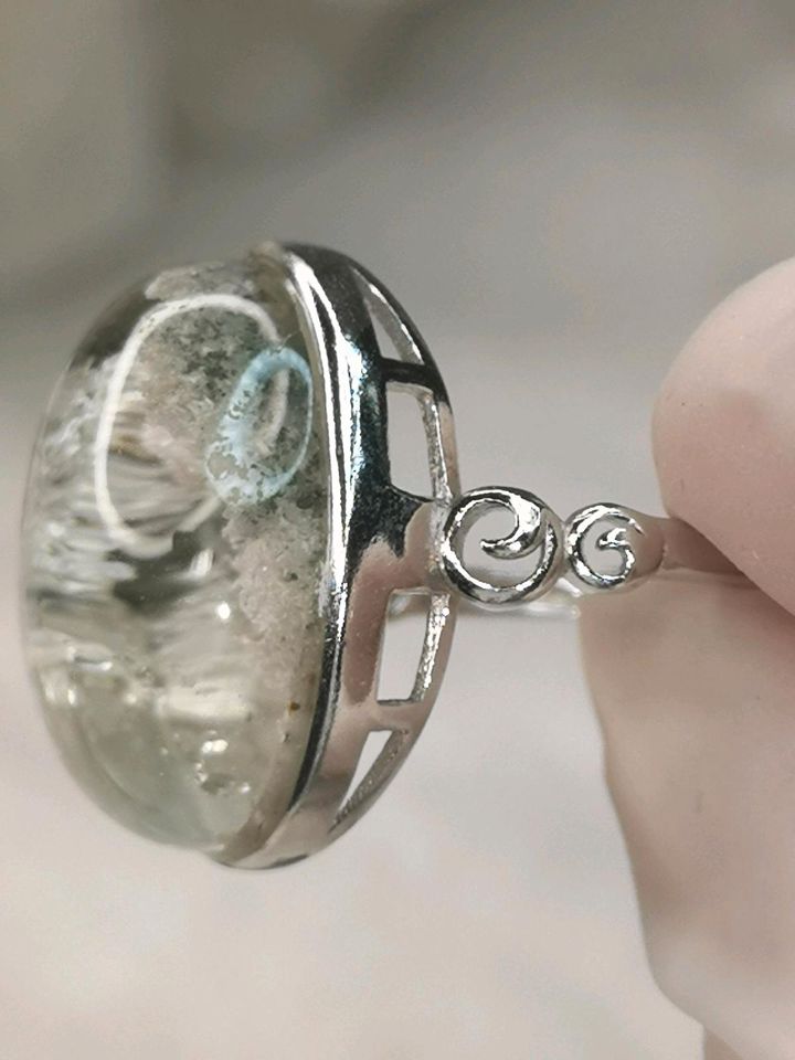 Weisser Gartenquarz 925 Silber Ring verstellbar