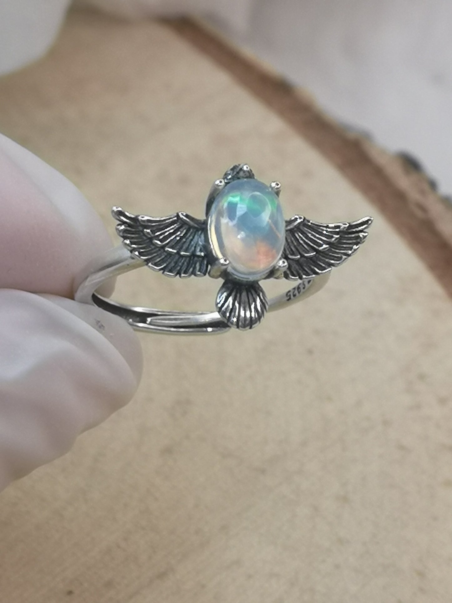 Opal Edelstein 925 Silber Ring, verstellbar