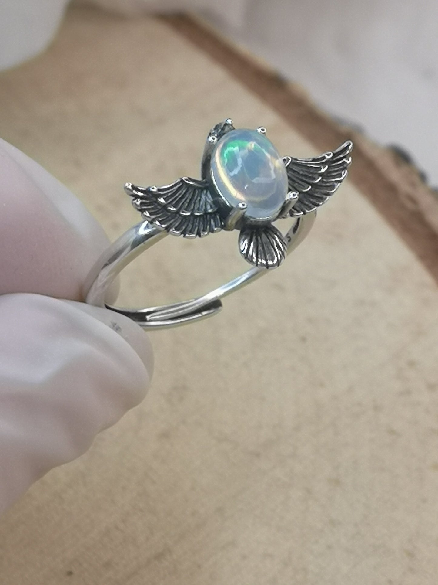 Opal Edelstein 925 Silber Ring, verstellbar
