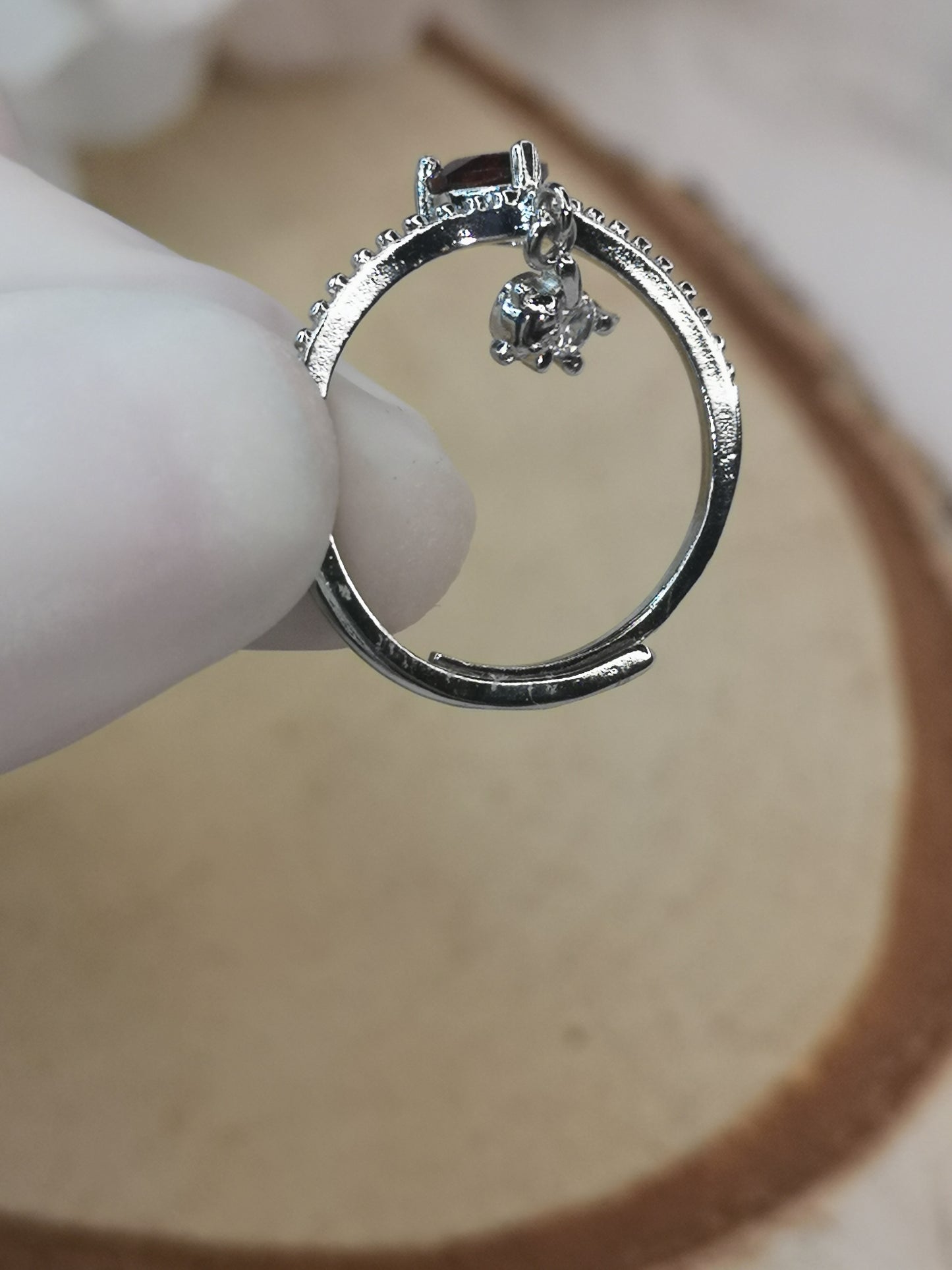 Herz Teddybär Granat Edelstein Kupfer Ring, verstellbar
