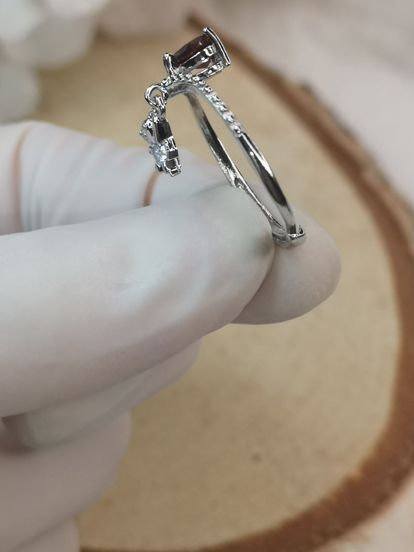 Herz Teddybär Granat Edelstein Kupfer Ring, verstellbar