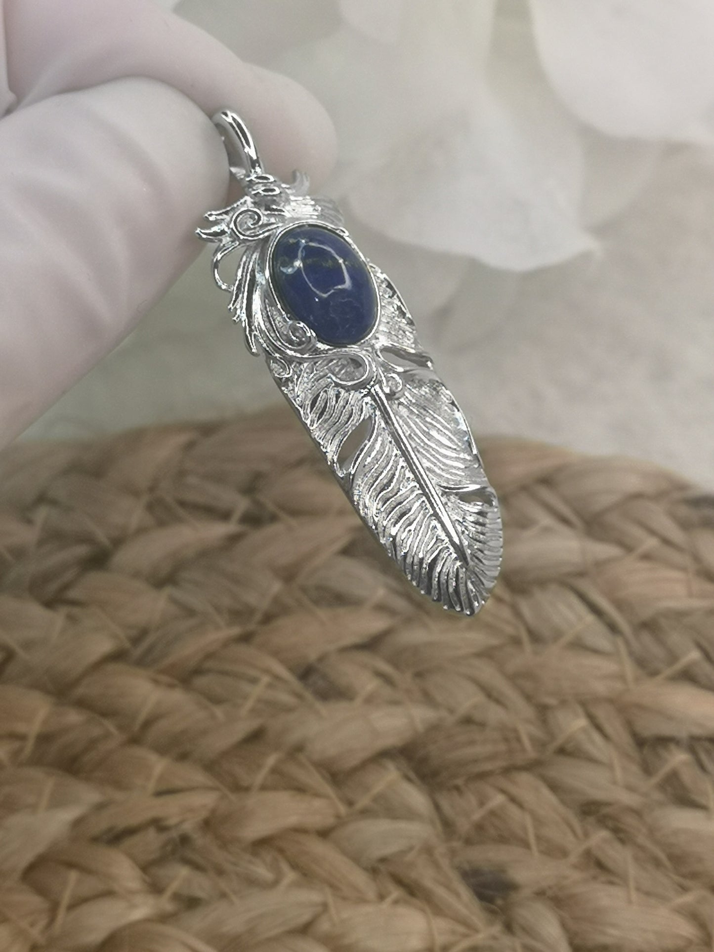Lapis Lapislazuli Feder Kupfer Ketten Anhänger Edelstein Schmuck dayza Crystal