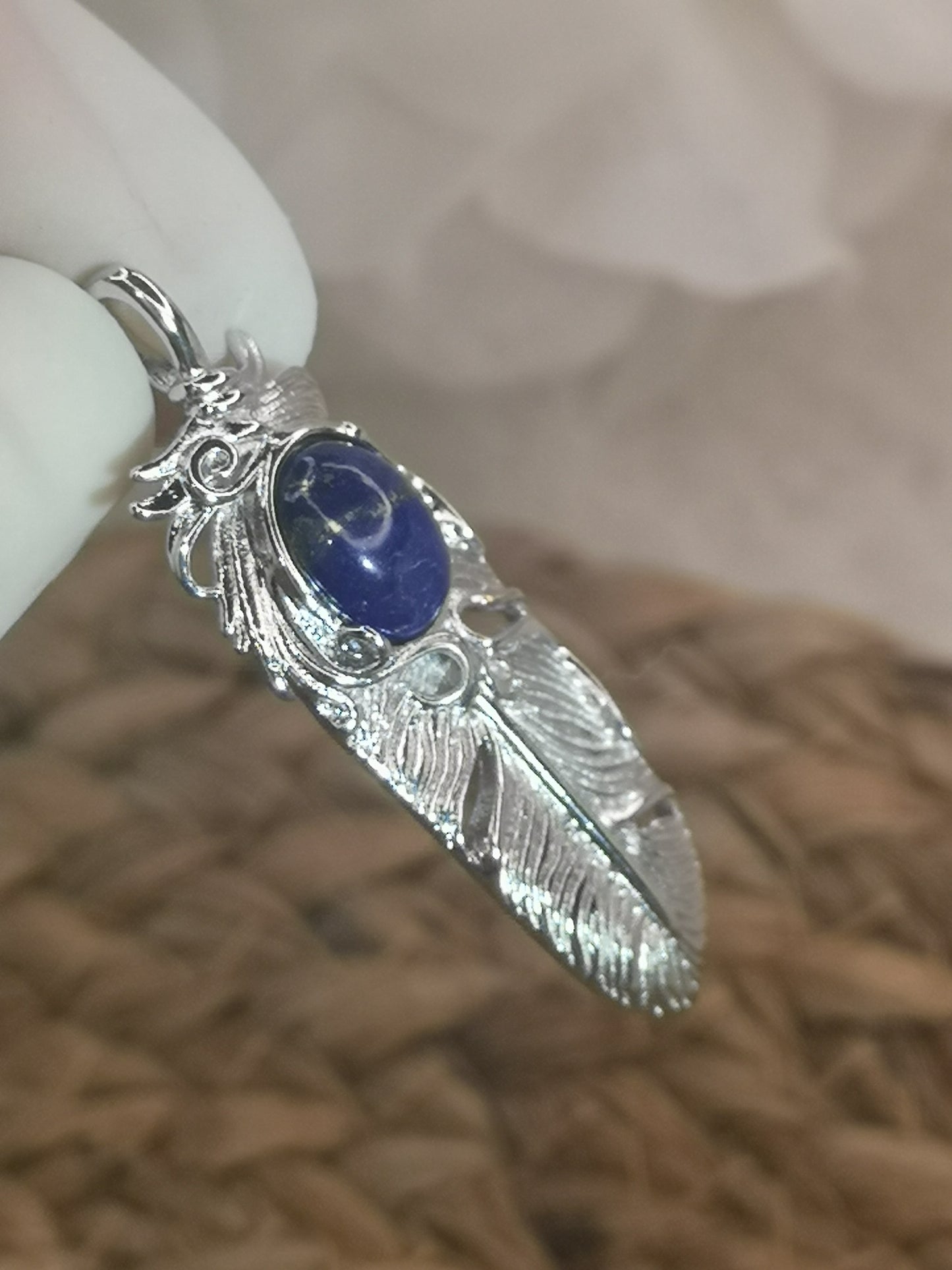 Lapis Lapislazuli Feder Kupfer Ketten Anhänger Edelstein Schmuck dayza Crystal