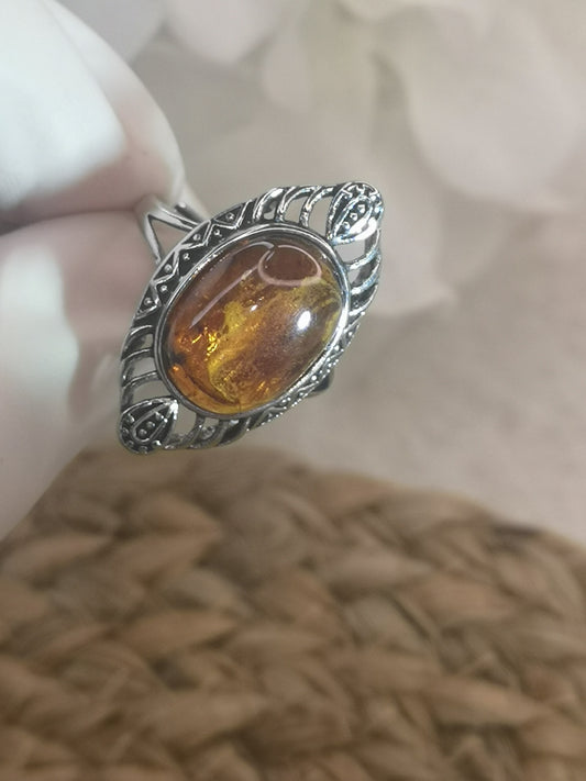 Blue Amber Bernstein Edelstein 925 Silber Ring Crystal Schmuck