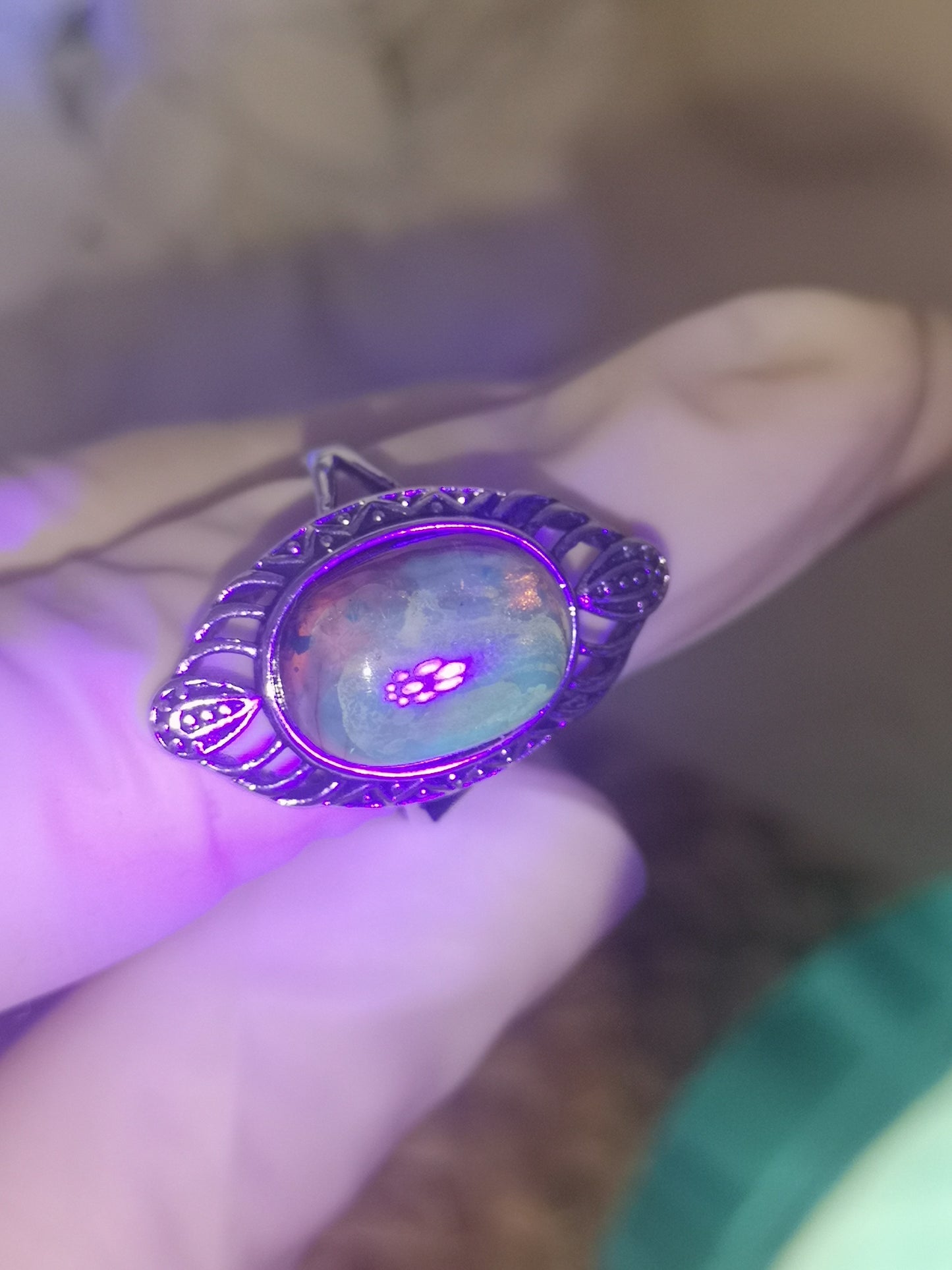 Blue Amber Bernstein Edelstein 925 Silber Ring Crystal Schmuck