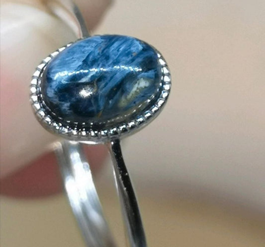 Blue Petersite 925 Silber Ring, verstellbar