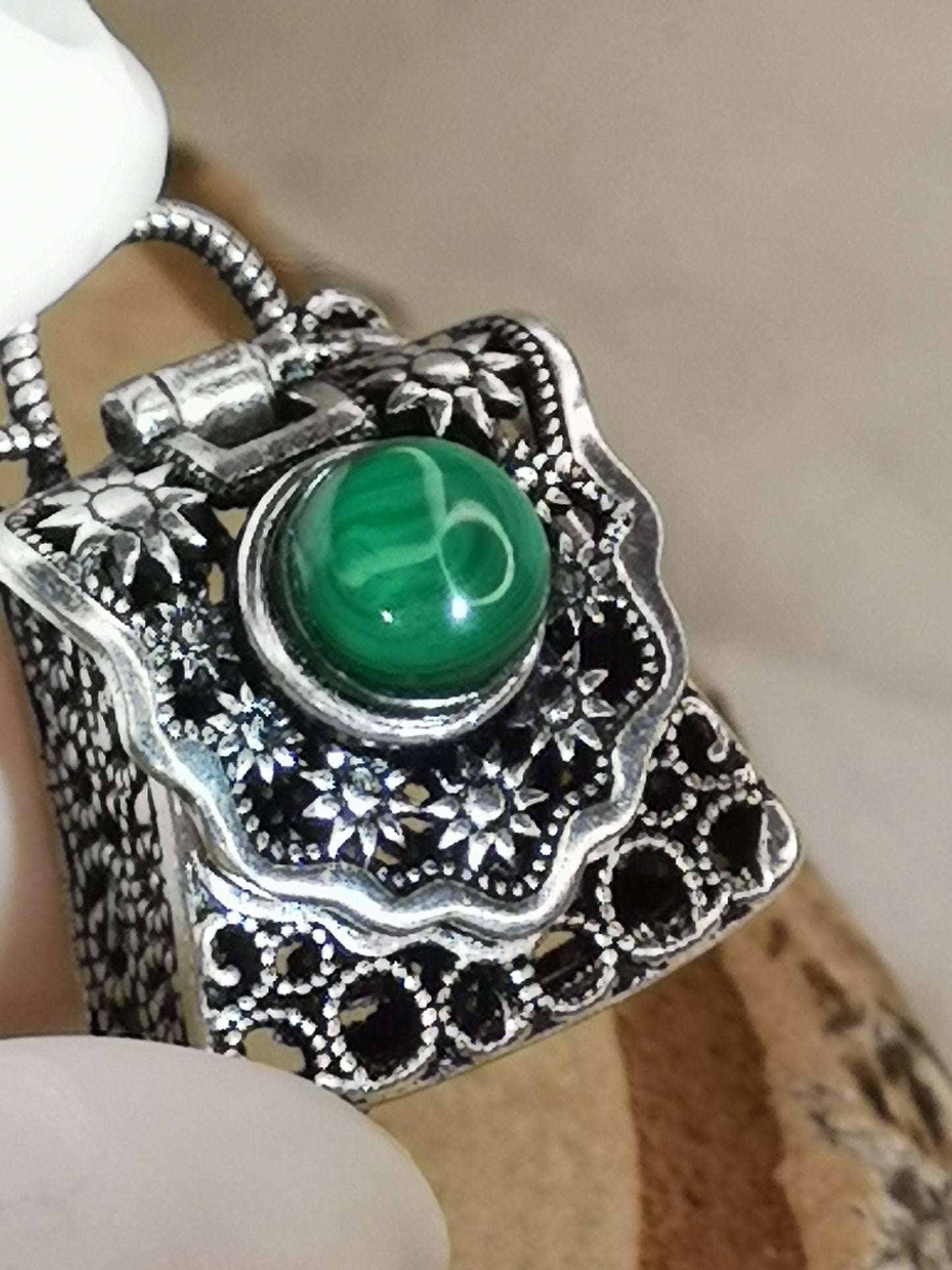 Malachite Edelstein, Kupfer Ketten Anhänger, Taschen Design