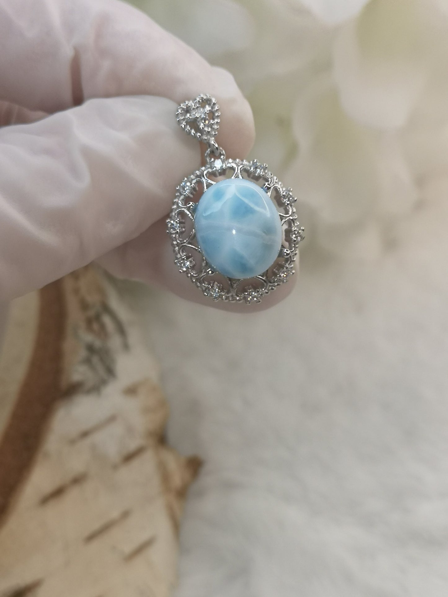 Larimar Edelstein, Kupfer Ketten Anhänger
