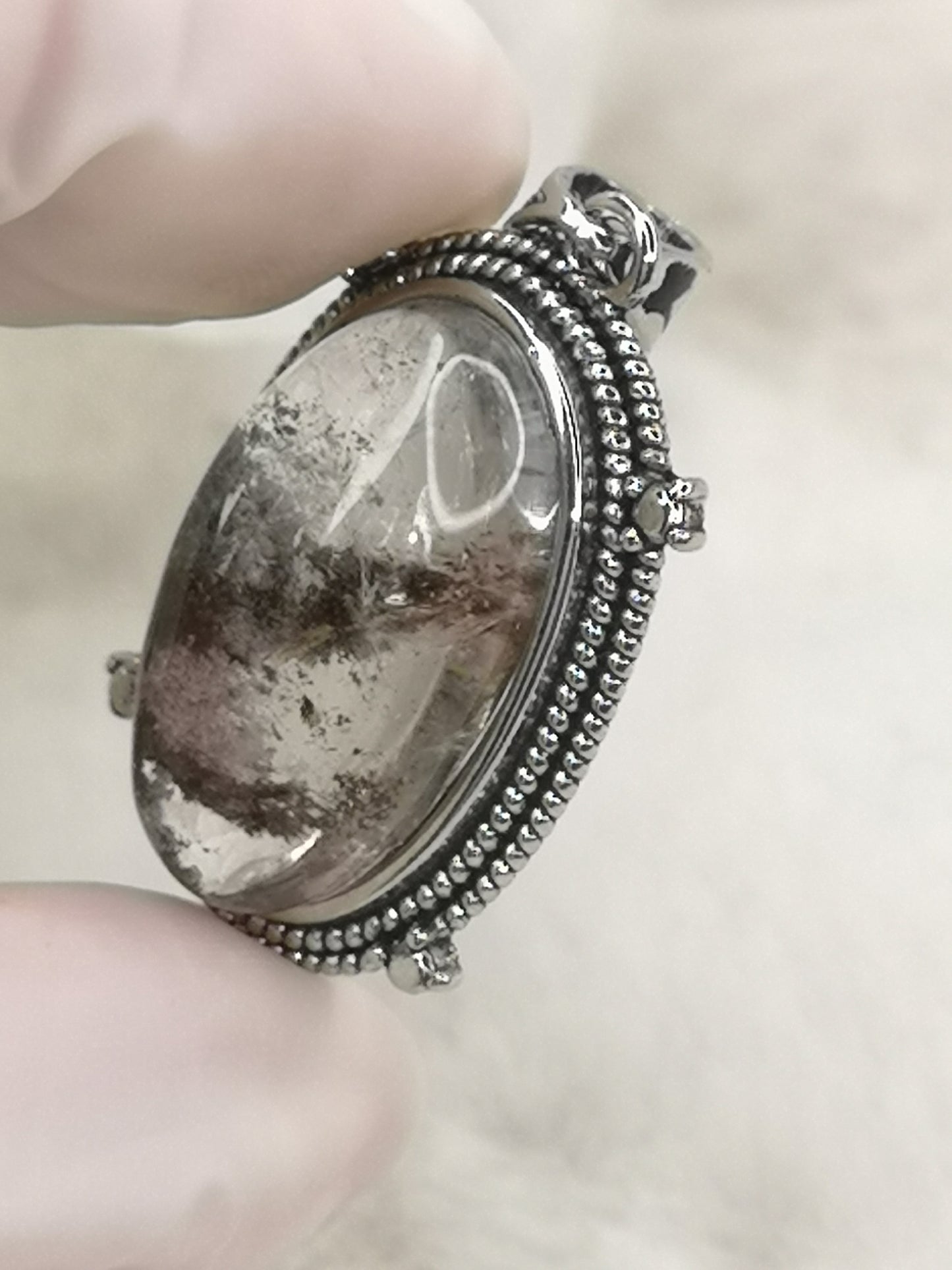 Gartenquartz Edelstein mit Phantomen, Kupfer Ketten Anhänger