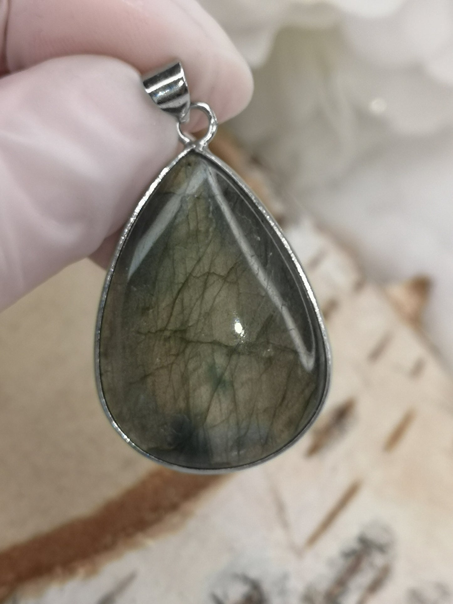 Labradorite Edelstein, 925 Silber Tropfen Ketten Anhänger