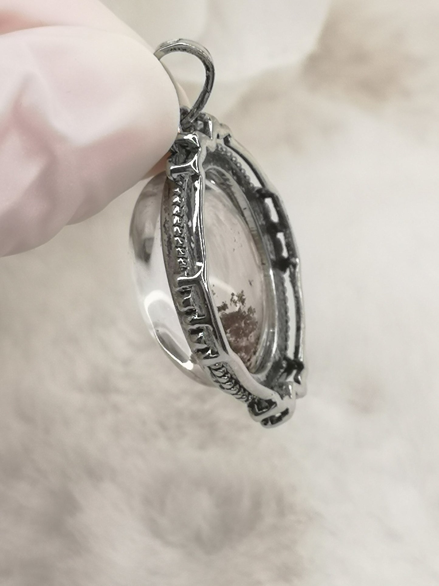 Gartenquartz Edelstein mit Phantomen, Kupfer Ketten Anhänger