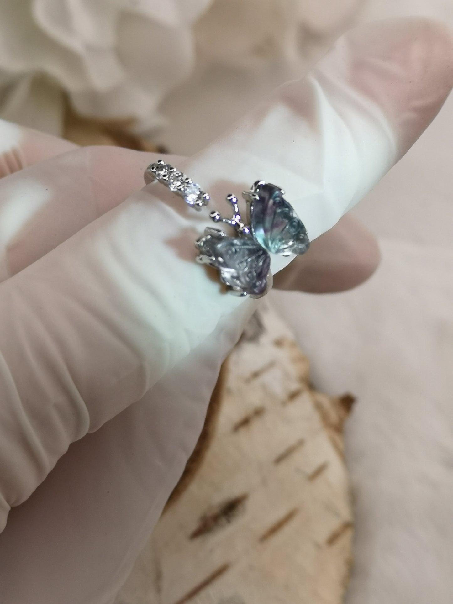 Fluorite Edelstein Schmetterling Kupfer Ring verstellbar