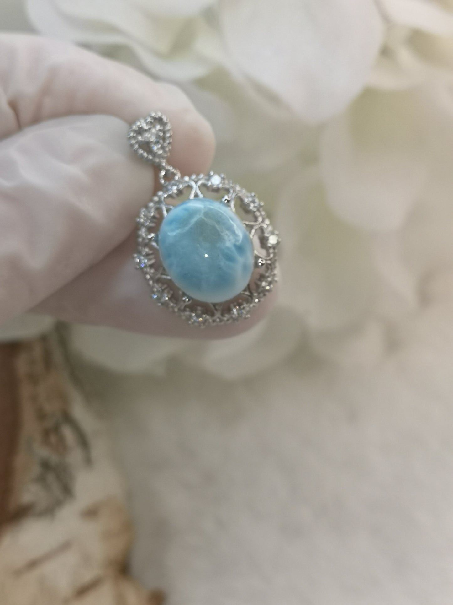 Larimar Edelstein, Kupfer Ketten Anhänger