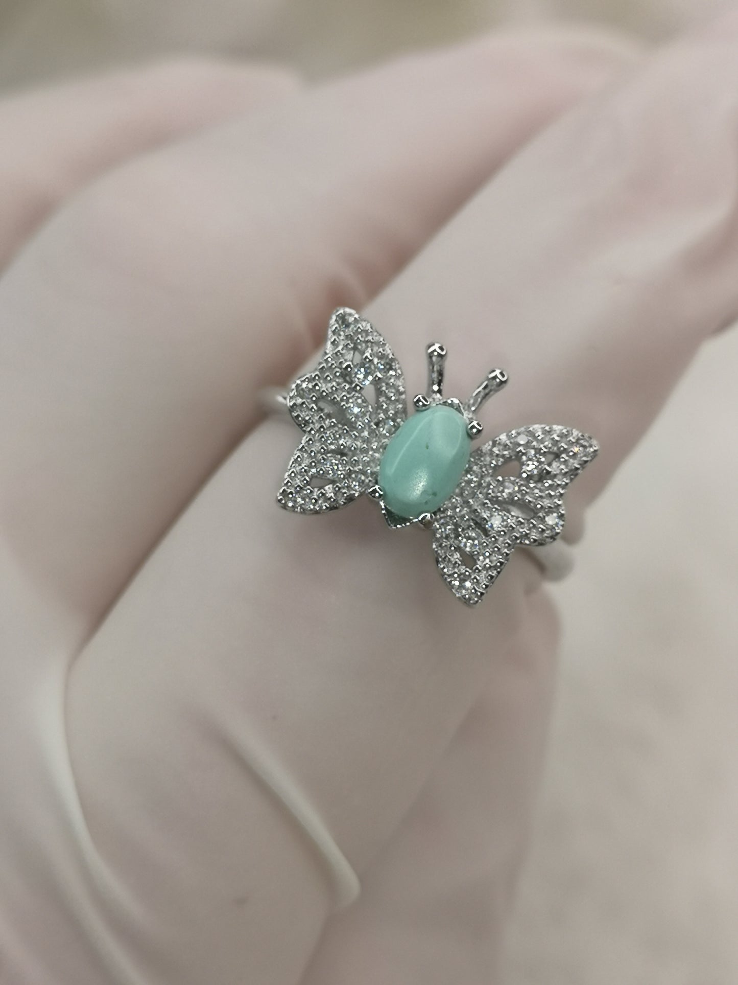 Turkuaz Edelstein, Schmetterling, 925 Silber Ring, verstellbar