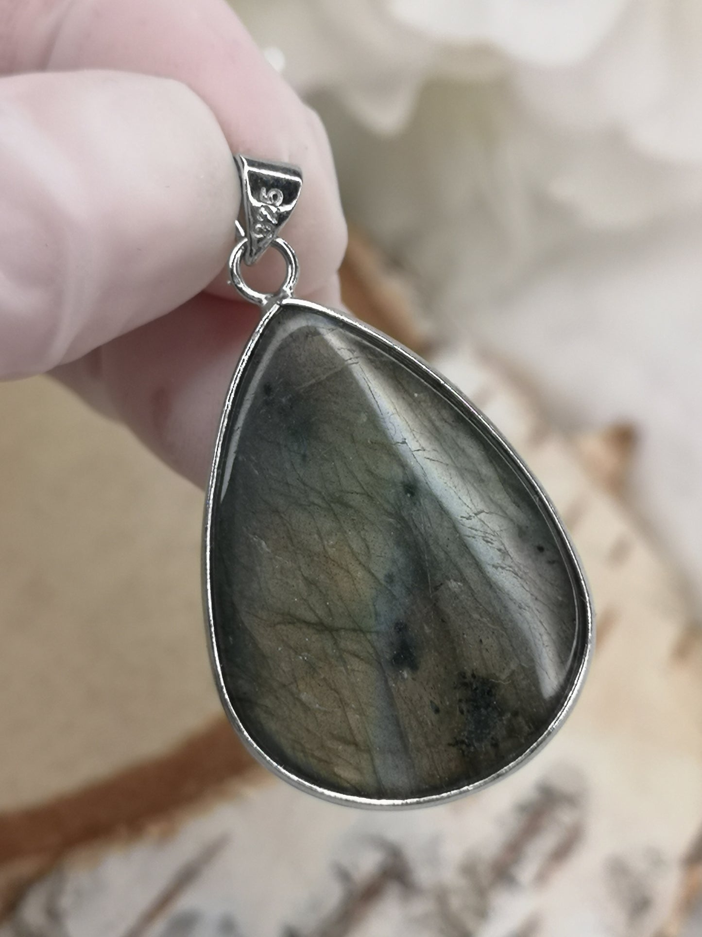 Labradorite Edelstein, 925 Silber Tropfen Ketten Anhänger