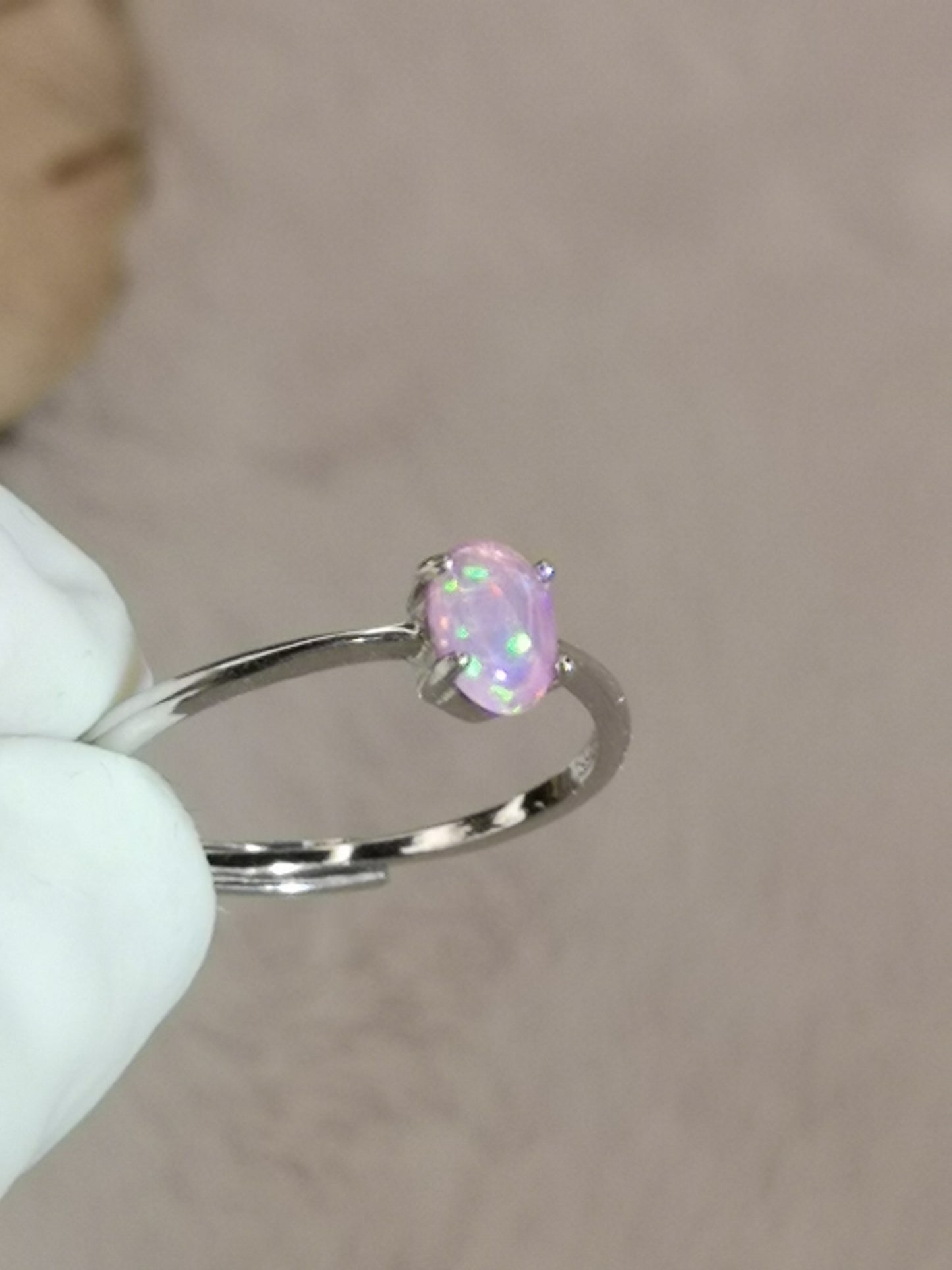 Rosa Opal Edelstein, 925 Silber Ring